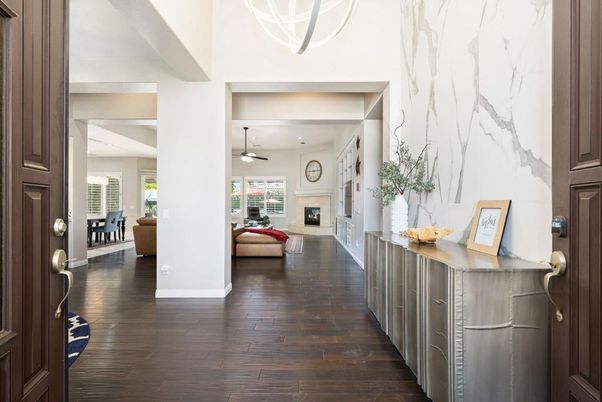 Fireplace, Interior, Recessed Lighting, Wood Texture Flooring