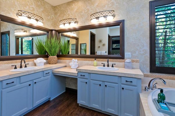 Bathroom, Dual Sink Vanities, Interior, Wood Texture Flooring
