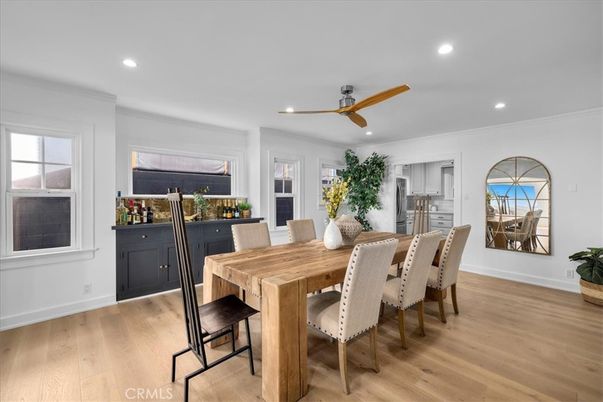 Dining room, Interior, Recessed Lighting, Wood Texture Flooring