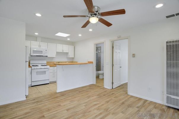 Interior, Kitchen, Recessed Lighting, Wood Texture Flooring