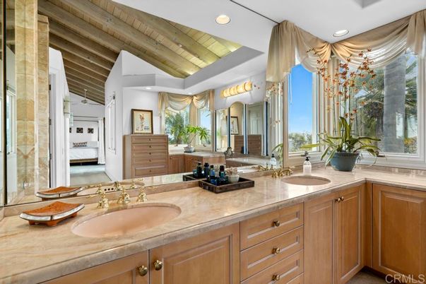 Bathroom, Dual Sink Vanities, Interior, Recessed Lighting, Wooden Beams, Wooden Ceilings