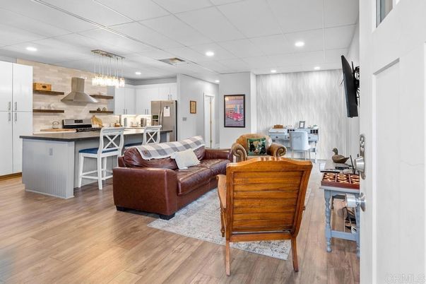 Interior, Kitchen, Living room, Pendant Lights, Recessed Lighting, Stainless Steel Appliances, Wood Texture Flooring