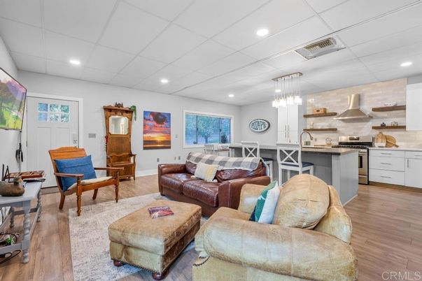 Interior, Kitchen, Living room, Pendant Lights, Recessed Lighting, Stainless Steel Appliances, Wood Texture Flooring