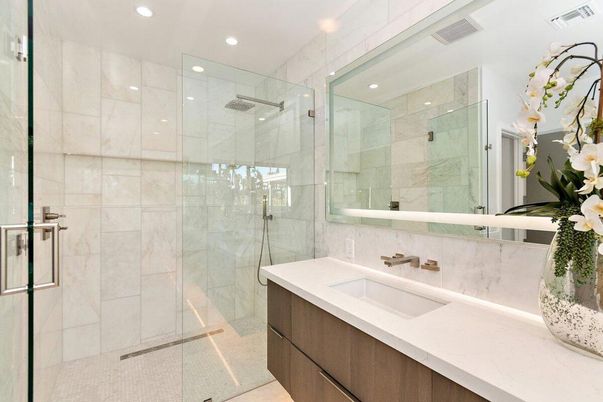 Bathroom, Glass Shower, Interior, Recessed Lighting