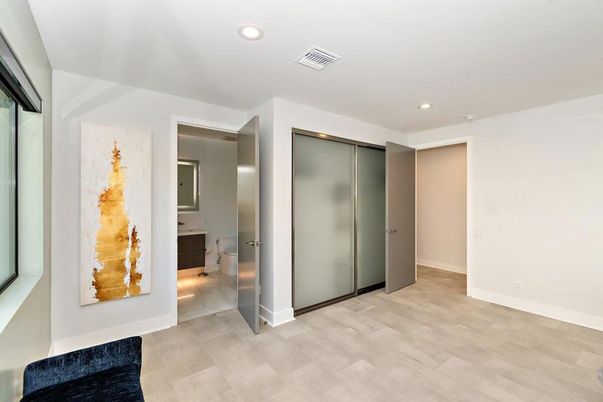 Bathroom, Empty room, Interior, Recessed Lighting, Wood Texture Flooring