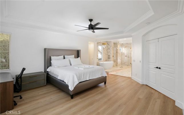 Bathroom, Bedroom, Glass Shower, Interior, Recessed Lighting, Wood Texture Flooring