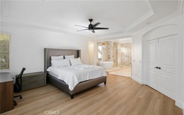 Bathroom, Bedroom, Glass Shower, Interior, Recessed Lighting, Wood Texture Flooring