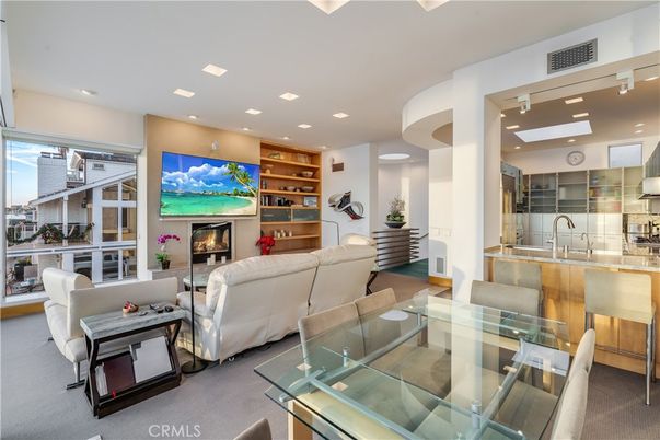 Dining room, Fireplace, Interior, Living room, Recessed Lighting