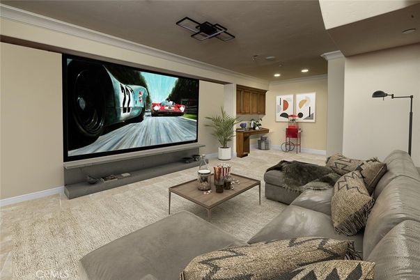 Interior, Living room, Projection Screen, Recessed Lighting, Theatre Room