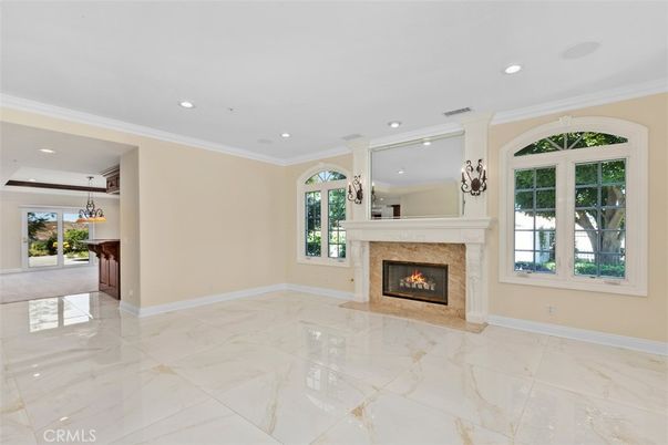 Empty room, Fireplace, Interior, Marble, Recessed Lighting