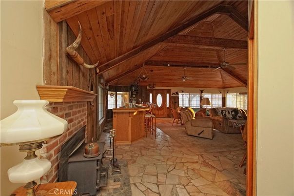 Fireplace, Interior, Pendant Lights, Wooden Ceilings, Wooden Walls