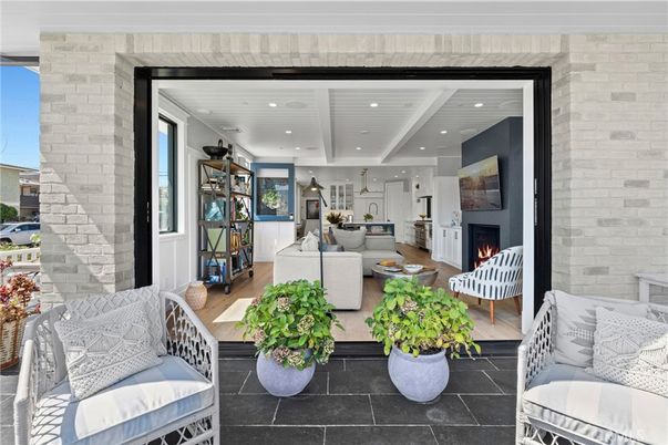 Fireplace, Interior, Kitchen, Living room, Recessed Lighting, Stone Walls