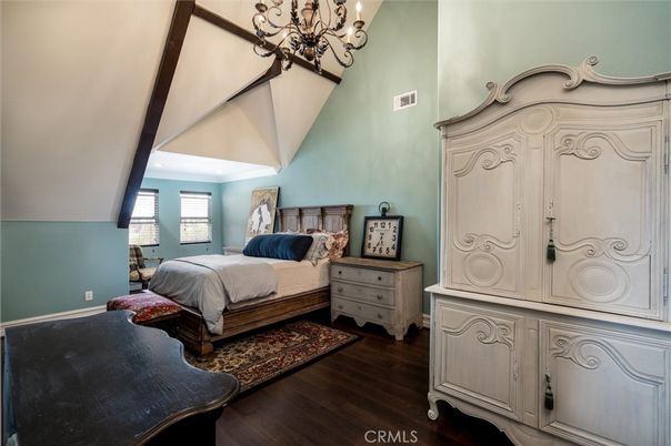 Bedroom, Chandelier, Interior, Wood Texture Flooring