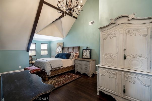 Bedroom, Chandelier, Interior, Wood Texture Flooring