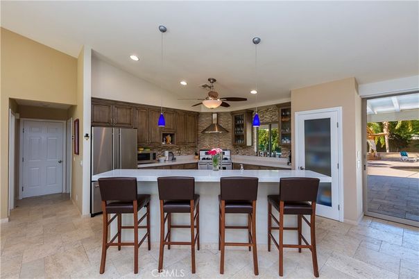 Interior, Kitchen, Pendant Lights, Recessed Lighting, Stone Walls