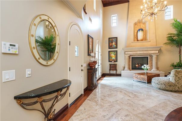Chandelier, Fireplace, Interior