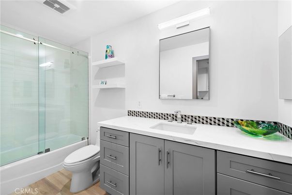 Bathroom, Glass Shower, Interior, Wood Texture Flooring