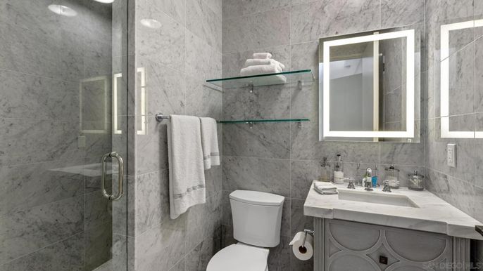 Bathroom, Glass Shower, Interior, Marble Walls