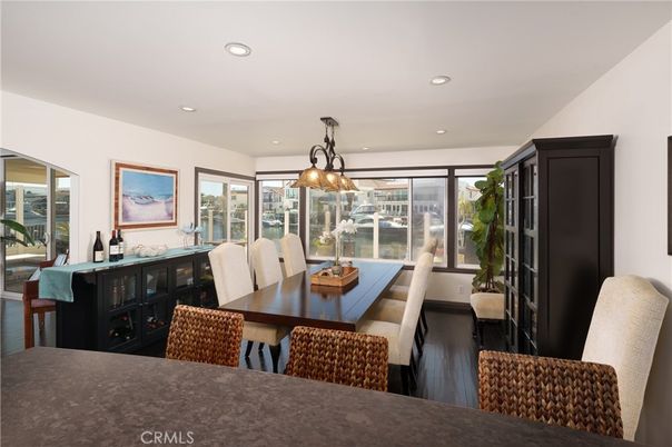Dining room, Interior, Pendant Lights, Recessed Lighting, Wood Texture Flooring