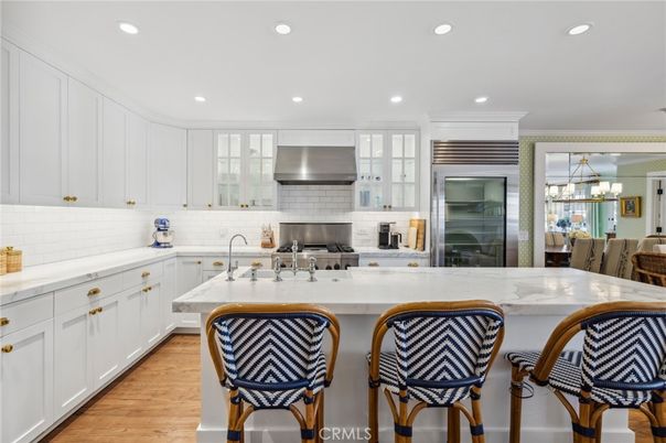 Chandelier, Interior, Kitchen, Recessed Lighting, Stainless Steel Appliances, Wood Texture Flooring