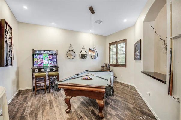 Billiard Table, Game Room, Interior, Recessed Lighting, Wood Texture Flooring