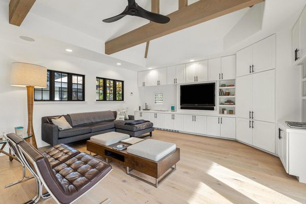 Interior, Living room, Recessed Lighting, Wooden Beams, Wood Texture Flooring