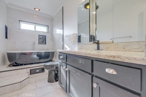 Bathroom, Glass Shower, Interior, Marble, Marble Walls, Recessed Lighting