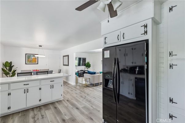 Dining room, Interior, Kitchen, Living room, Pendant Lights, Wood Texture Flooring