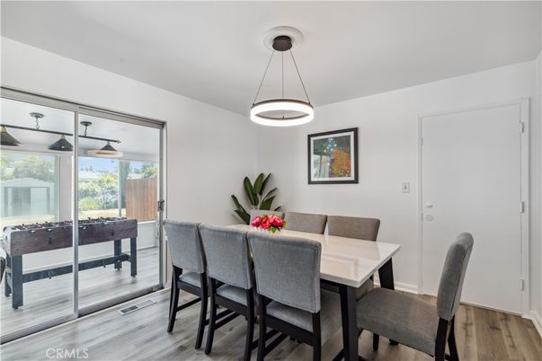 Dining room, Interior, Pendant Lights, Wood Texture Flooring