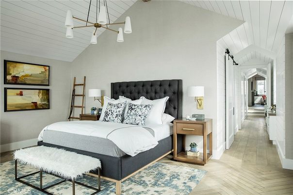 Bedroom, Interior, Pendant Lights, Wood Texture Flooring