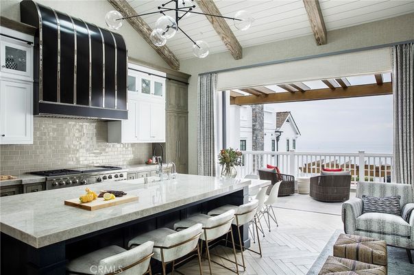 Interior, Kitchen, Stainless Steel Appliances, Water, Wooden Beams, Wood Texture Flooring