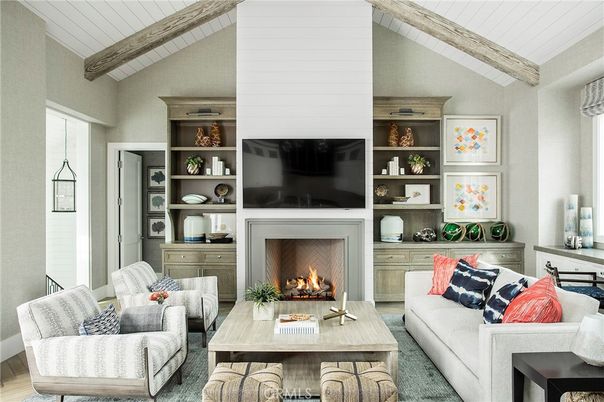 Fireplace, Interior, Living room, Wooden Beams, Wood Texture Flooring