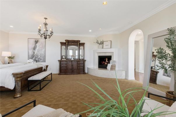 Bedroom, Chandelier, Fireplace, Interior, Recessed Lighting