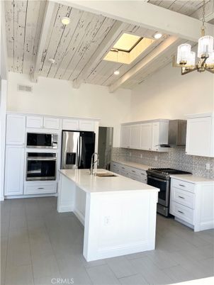 Interior, Kitchen, Pendant Lights, Recessed Lighting, Stainless Steel Appliances, Wooden Ceilings