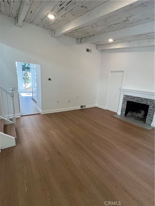 Empty room, Fireplace, Interior, Recessed Lighting, Wood Texture Flooring