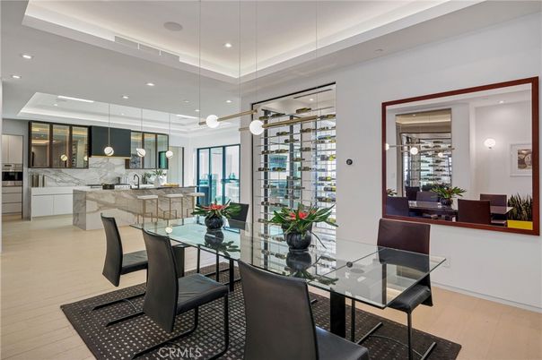 Dining room, Interior, Kitchen, Pendant Lights, Recessed Lighting, Wood Texture Flooring