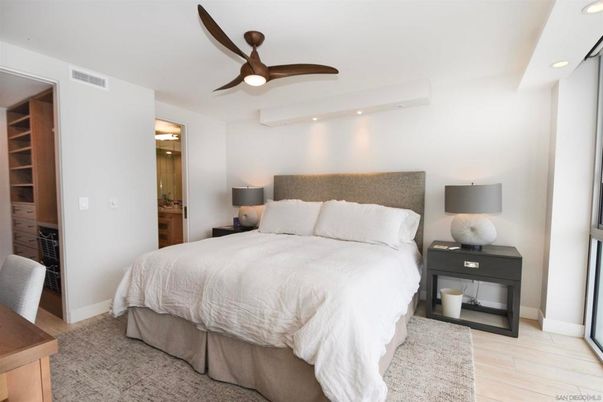 Bedroom, Interior, Recessed Lighting, Wood Texture Flooring