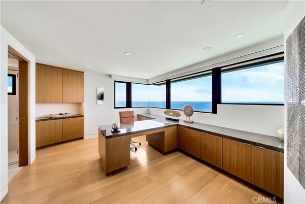 Home Office, Interior, Recessed Lighting, Water, Wood Texture Flooring