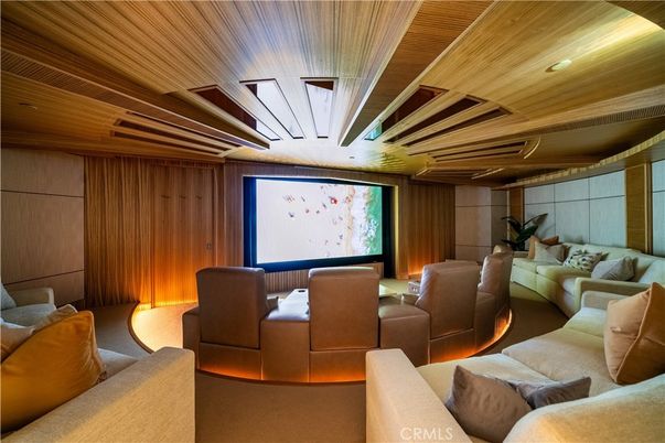Interior, Projection Screen, Recessed Lighting, Theatre Room, Wooden Ceilings, Wooden Walls