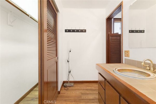 Bathroom, Interior, Tile Countertops, Wood Texture Flooring