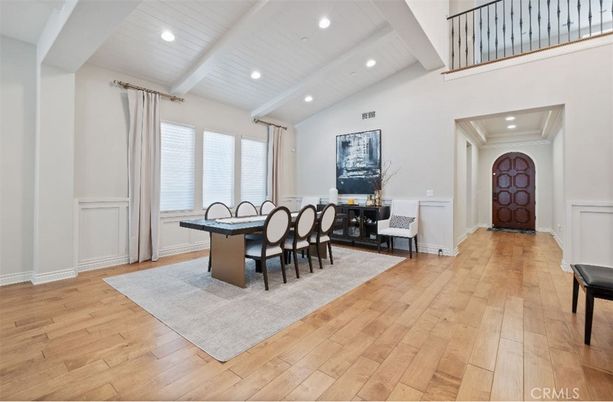 Dining room, Interior, Recessed Lighting, Wood Texture Flooring