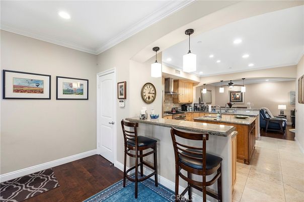 Interior, Kitchen, Pendant Lights, Recessed Lighting, Wood Texture Flooring