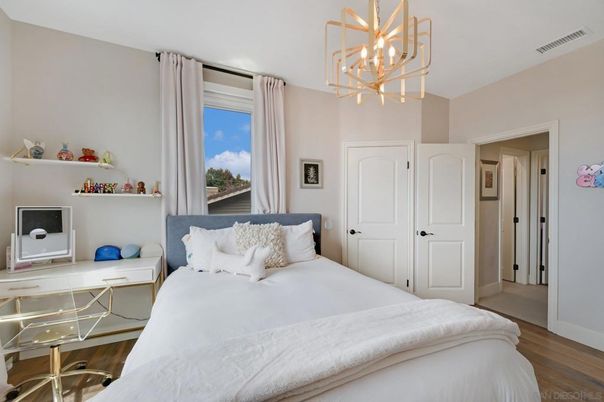 Bedroom, Home Office, Interior, Pendant Lights, Wood Texture Flooring