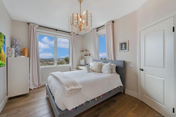 Bedroom, Interior, Pendant Lights, Wood Texture Flooring