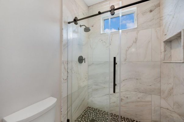 Bathroom, Glass Shower, Interior, Marble Walls