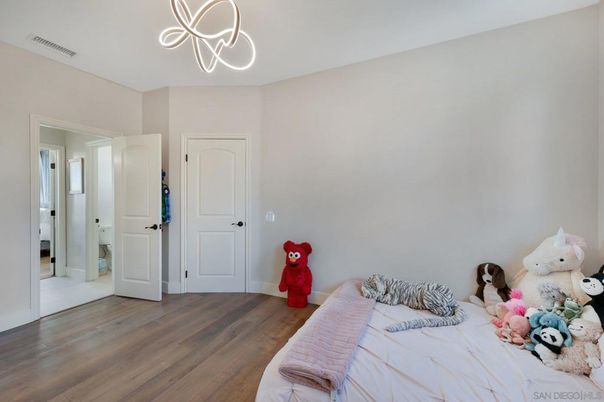 Bedroom, Interior, Pendant Lights, Wood Texture Flooring