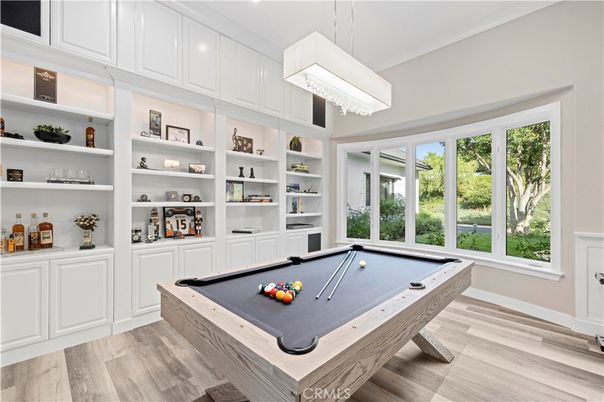 Billiard Table, Chandelier, Game Room, Interior, Pendant Lights, Wood Texture Flooring