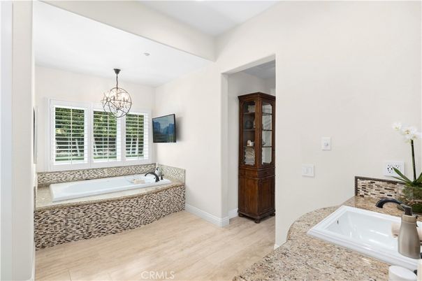 Bathroom, Chandelier, Interior, Pendant Lights, Wood Texture Flooring