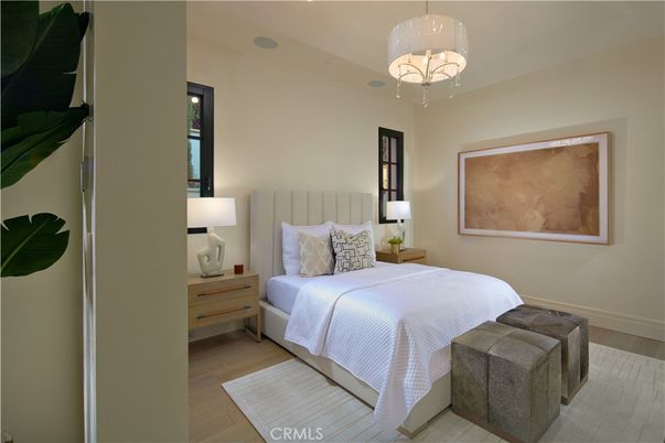 Bedroom, Interior, Pendant Lights, Wood Texture Flooring