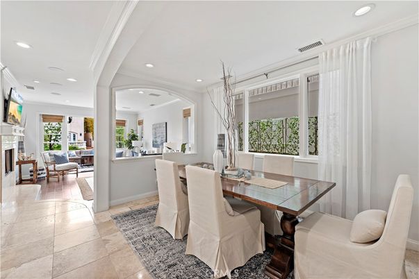 Dining room, Fireplace, Interior, Living room, Recessed Lighting